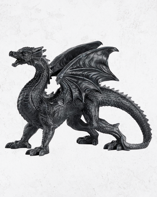 Estatua de Dragón Medieval, Decoración Dragón Negro, Estatua Dragón Gótico Negro